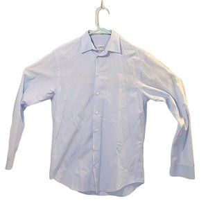 Armani Collezioni Striped Button-Front Shirt Designer Light Blue Men's - Small